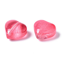 Cerise Transparent Spray Painted Glass Beads, Heart, Cerise, 7.5x8x4.5mm, Hole: 0.9mm
