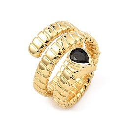 Черный Кольца-капельки с кубическим цирконием, покрытие стойки из настоящей позолоченной латуни 18k, обручальное кольцо, кольцо-солитер, без кадмия и без свинца, чёрные, размер США 8 1/2 (18.5 мм)