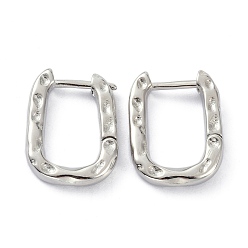 Real Platinum Plated Textured Rectangle Brass Hoop Earrings, Long-Lasting Plated Earrings for Girl Women, Real Platinum Plated, 16x11.5x2mm, Pin: 0.8mm