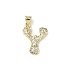 Letter Y Латунные микро проложить кубического циркония подвески, стойки покрытие, буквы, без свинца и без кадмия, долговечный, реальный 18 k позолоченный, Письмо Y, 19x15.5x2.5 мм, отверстие : 3.9x3.3 мм