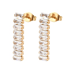 Прозрачный 304 серьги-гвоздики с прямоугольными кисточками из нержавеющей стали, со стеклом, ионное покрытие (ip), реальный 18 k позолоченный, прозрачные, 23x4.5 мм