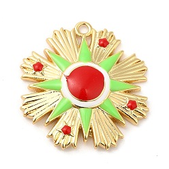 Малиновый Латунь эмаль подвески, без свинца и без кадмия, реальное золото 18 тыс., долговечный, цветочный шарм, малиновый, 25x24x4 мм, отверстие : 1.6 мм