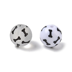 Mixed Color Printed Opaque & Frosted Transparent Acylic Beads, Round with Bone, Mixed Color, 16mm, Hole: 2.5mm