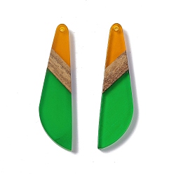 Lime Green Transparent Resin & Walnut Wood Big Pendants, Knife Charms, Lime Green, 53x13.5x3.5mm, Hole: 2mm