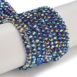Средно-синий Стеклянные бусины с гальваническим покрытием , гальваническое покрытие, граненые, двухконусные, светло-синий, 4x4x3 мм, отверстие : 1 мм, около 149 шт / нитка, 12.2~12.6'' (31~32 см)