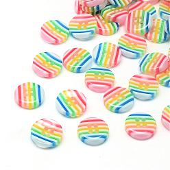 Pink 4-Hole Stripe Resin Buttons, Flat Round, Pink, 12.5x2.5mm, Hole: 1.5mm