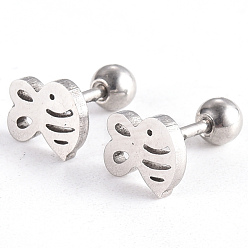 Stainless Steel Color 201 Stainless Steel Barbell Cartilage Earrings, Screw Back Earrings, with 304 Stainless Steel Pins, Bees, Stainless Steel Color, 6.5x7.5x2mm, Pin: 1mm