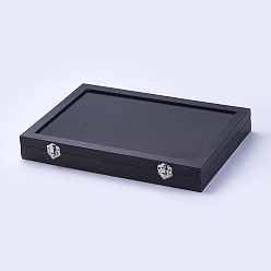 Black Wood Ring Displays, with Ice Plush inside and Covered with Glass, Rectangle, Black, 35x24x4.6cm
