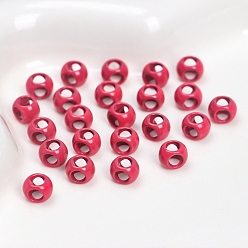 Cerise 4-Hole Baking Painted Alloy Beads, Cube, Cerise, 7x5mm, Hole: 3.5mm, 10pcs/bag