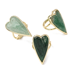 Зеленый Авантюрин Перстни из натурального зеленого авантюрина в форме сердца, латунные регулируемые кольца для женщин, 34x18.5~19 мм, внутренний диаметр: 18 мм