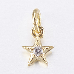 Golden Brass Micro Pave Cubic Zirconia Charms, Star, Golden, 8x6x2mm, Hole: 3mm