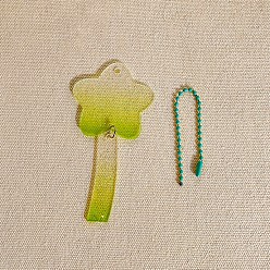 Yellow Green Gradient Color Acrylic Disc Keychain Blanks, Glitter Powder, with Ball Chains and Glitter Powder, Star, Yellow Green, Star: 3.5x4.5cm, Pandant: 12x50mm