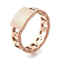 Розовое Золото Текстурированный прямоугольник 304 перстень из нержавеющей стали для женщин, ионное покрытие (ip), розовое золото , внутренний диаметр: 17 мм