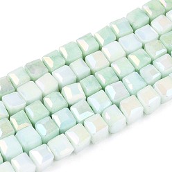 Нектар Антикоррозийные гальванические стеклянные бусины, имитация драгоценных камней, кубические, с покрытием AB цвета, граненые, два тона, нектар, 4~5x4~5x4~4.5 мм, отверстие : 1~1.2 мм, около 84~87 шт / нитка, 14.45~14.96'' (36.7~38 см)