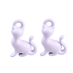 Lilac Spray Painted Alloy Charms, Cat Shape Charms, Cadmium Free & Nickel Free & Lead Free, Lilac, 15x10x5mm, Hole: 1.8mm