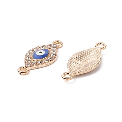 Blue Light Gold Plated Alloy Links, with Crystal Rhinestone and Enamel, Evil Eye, Blue, 26x11x2.5mm, Hole: 1.8mm