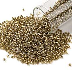 (378) Inside Color Light Sapphire/Antique Gold Lined Тохо 11/0 круглые бусины, японский бисер, (378) внутри цветной светлый сапфир / античное золото с подкладкой, 11/0, 2.2 мм, отверстие : 0.8 мм, Около 1110 шт / 10 г