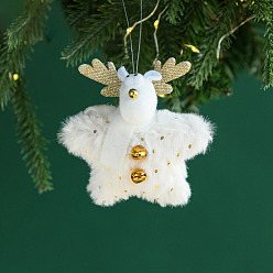 Олень Тканевая кукла с подвеской-колокольчиком, для елки подвесные украшения, олень, 95x90x20 мм