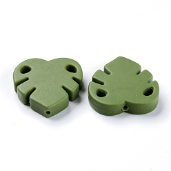 Olive Drab Food Grade Eco-Friendly Silicone Focal Beads, Chewing Beads For Teethers, DIY Nursing Necklaces Making, Leaf, Olive Drab, 35x35.5x8mm, Hole: 2.5mm