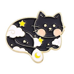 Cloud Cat Enamel Pin, Light Gold Alloy Brooch for Backpack Clothes, Cloud Pattern, 25.5x30.5mm