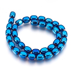 Blue Plated Electroplate Non-magnetic Synthetic Hematite Bead Strands, Polished, Cuboid, Blue Plated, 10~10.5x7~8mm, Hole: 1mm, about 39~40pcs/strand, 15.7 inch(40cm)