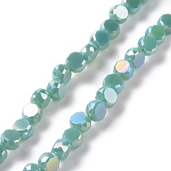 Light Sea Green Electroplate Glass Beads Strands, AB Color Plated, Faceted, Flat Round, Light Sea Green, 4.5x3mm, Hole: 1mm, about 145~150pcs/strand, 22.83''(58cm)