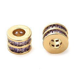 Indigo Brass Micro Pave Cubic Zirconia Beads, Real 18K Gold Plated, Flat Round, Indigo, 8x6mm, Hole: 1mm