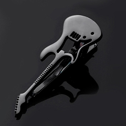 Gunmetal Stainless Steel Tie Clips for Men, Electric Guitar, Gunmetal, 55x20mm