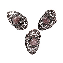 Клубничный Кварц Синтетические клубничные кварцевые ретро-кольца на палец, регулируемые латунные кольца для женщин, 38 мм, внутренний диаметр: 19 мм