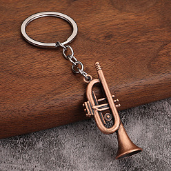 Red Copper Alloy Keychain, Music Gift Pendant, Musical Instruments, Red Copper, 10.2x3.5cm