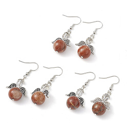 Красный Камень Круглые серьги с подвесками из натуральной красной яшмы из бисера, платиновые латунные украшения для женщин, без кадмия и без свинца, 45 мм, штифты : 0.7 мм