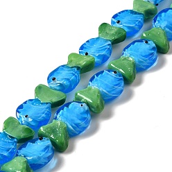 Dodger Blue Handmade Lampwork Beads Strands, Fish, Dodger Blue, 20~21x12~12.5x7.5~10.5mm, Hole: 1.2mm, about 20pcs/strand, 16.26 inch(41.3cm)