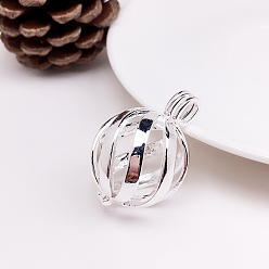 Silver Brass Bead Cage Pendants, Hollow Round Charms, for Chime Ball Pendant Necklaces Making, Silver, 32.5x22mm