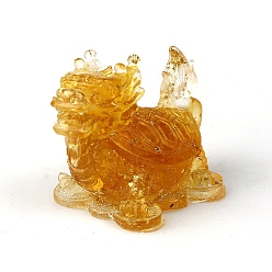 Citrine Dragon Resin Figurines, with Natural Citrine Chips inside Statues for Home Office Decorations, 45x58x30mm