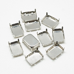 Stainless Steel Color 201 Stainless Steel Sew on Prong Settings, Claw Settings for Pointed Back Rhinestone, Rectangle, Stainless Steel Color, Tray: 13x9mm, 13.5x9.5x5.5mm, Hole: 1mm