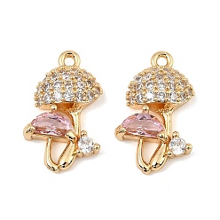 Pink Латунные микро проложить кубического циркония подвески, грибное очарование, реальный 18 k позолоченный, розовые, 17x11x4 мм, отверстие : 1.2 мм