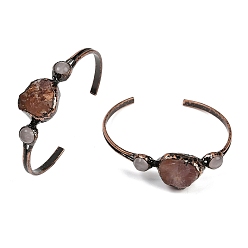 Хрусталь Браслеты-манжеты из натурального кварца и розового кварца, ювелирные изделия из латуни с покрытием из красной меди для женщин, без кадмия и без свинца, внутренний диаметр: 2~2-1/4 дюйм (5~5.6 см)