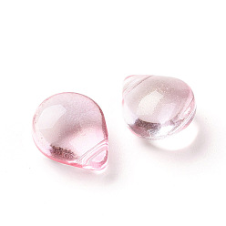 Pink Transparent Glass Beads, with Glitter Powder, Dyed & Heated, Teardrop, Pink, 12x9x6mm, Hole: 1mm