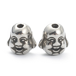 Antique Silver 304 Stainless Steel Beads, Buddha, Antique Silver, 10x10x6mm, Hole: 1.8mm