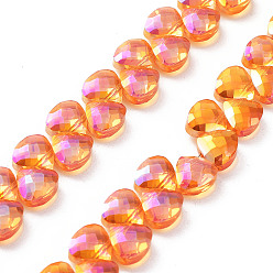 Dark Orange Electroplate Triangle Glass Beads Strands, Full Rainbow Plated, Faceted, Dark Orange, 9x10x5mm, Hole: 1mm, about 100pcs/strand, 23.62''(60cm)