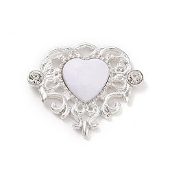 White Acrylic Pendants, with Silver Tone Alloy Rhinestone Finding, Heart Charm, White, 21.5x25x5mm, Hole: 2x2.5mm