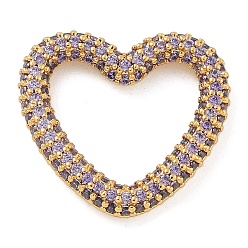 Лиловый Стойка покрытие латунь микропаве кубический цирконий сердце соединительные кольца, долговечный, без свинца и без кадмия, реальный 18 k позолоченный, сирень, 20x21.5x3 мм, внутренний диаметр: 14.5x15.5 мм