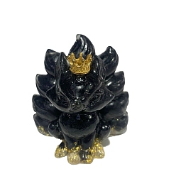 Obsidian 9-Tailed Fox Obsidian Display Decorations, Gems Crystal Ornament, Resin Home Decorations, 60x45x60mm
