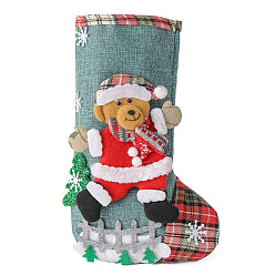 M1-9 Bear Hong Kong Love Linen Large Christmas Sock Fence Christmas Gift Bag Christmas Tree Hanging Candy Bag Decoration