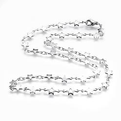 Stainless Steel Color 304 Stainless Steel Chain Necklaces, with Lobster Claw Clasps, Star, Stainless Steel Color, 17.7 inch(45cm)