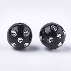 Noir Perles acryliques plaquées, métal enlacée, ronde, noir, 11~12mm, trou: 2 mm, environ 620 pcs / 500 g