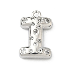Letter I Латунные микропаве прозрачные подвески с фианитом, без кадмия и без свинца, долговечный, стойки покрытие, платина, Буква "i", 21.5x14x4.5 мм, отверстие : 1.8 мм