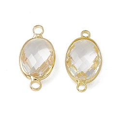 Crystal Transparent K9 Glass Connector Charms, with Light Gold Plated Brass Findings, Faceted, Oval Links, Crystal, 21.5x10.5x5.5mm, Hole: 2mm