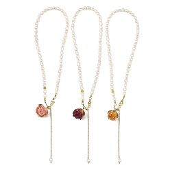 Color mezclado Collares tipo lariat con colgante de flor de rosa seca en el interior, con resina epoxi y perlas naturales., Collares en Y ajustables para mujer, dorado, color mezclado, 16.14 pulgada (41 cm)