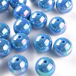 Bleu Ciel Foncé Perles acryliques opaques, de couleur plaquée ab , ronde, bleu profond du ciel, 20x19mm, Trou: 2~3mm